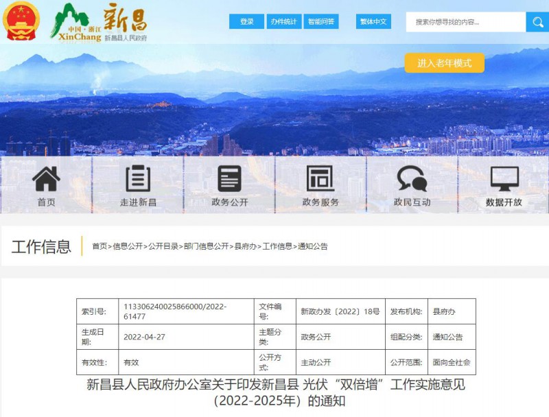 浙江新昌：大力推進工商業(yè)建筑屋頂光伏，全縣現(xiàn)有黨政機關(guān)、事業(yè)單位等公共建筑屋頂實現(xiàn)100%安裝