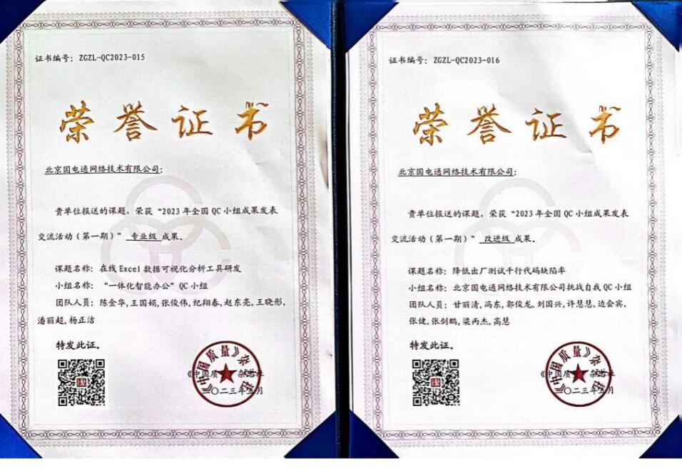 國網信通產業(yè)集團國電通兩項QC成果分獲2023年全國QC小組成果二、三等獎